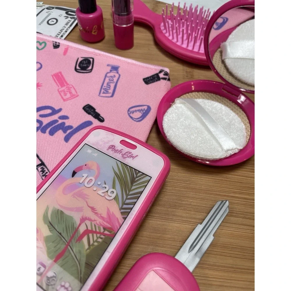 POSH GIRL Makeup Pouch‎ Bag Phone Key Card & More Play Set Kids Pink Like Mommy